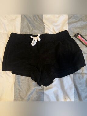 Black Terry Athletic Lounge Shorts with Drawstring